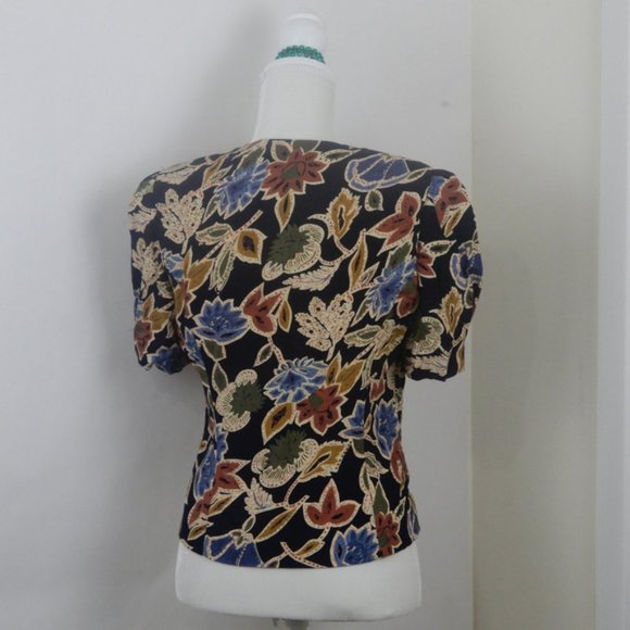 Peri Petites Women's Button Front Shirt Size 8 Black Blue Sleeve Shirt (SS062) - Picture 10 of 10